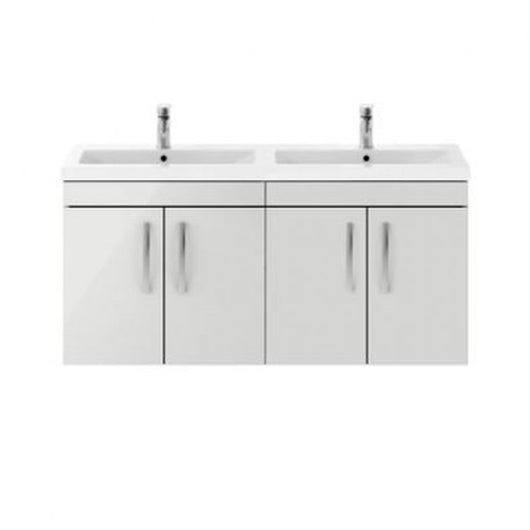  Nuie Athena 1200mm Wall Hung Cabinet With Double Ceramic Basin - Gloss Grey Mist - ATH111F