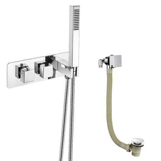  ShowerWorX Triple Square Thermostatic Concealed Valve with Square Bath Overflow Filler