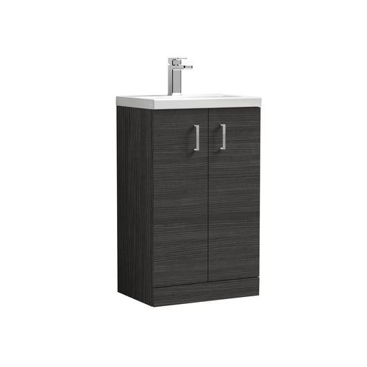  Nuie Arno Compact 500mm Floor Standing 2-Door Vanity & Polymarble Basin - Hacienda Black