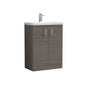 Nuie Arno Compact 600mm Floor Standing 2-Door Vanity & Polymarble Basin - Anthracite Woodgrain