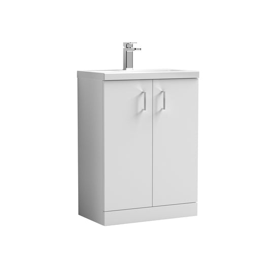  Nuie Arno 600mm Floor Standing 2-Door Vanity & Ceramic Basin - Gloss White - PAL027