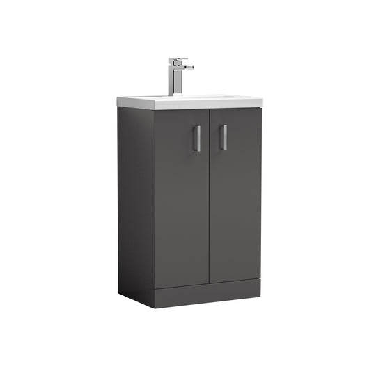  Nuie Arno 500mm Floor Standing 2-Door Vanity & Ceramic Basin - Gloss Grey - PAL072
