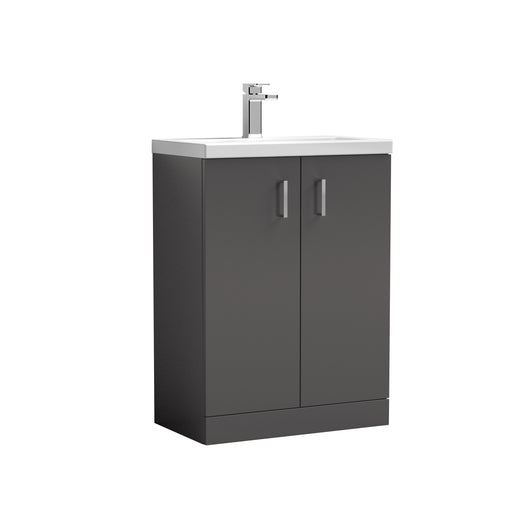  Nuie Arno 600mm Floor Standing 2-Door Vanity & Ceramic Basin - Gloss Grey - PAL075