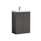 Nuie Arno Compact 600mm Floor Standing 2-Door Vanity & Ceramic Basin - Gloss Grey - PAL075E