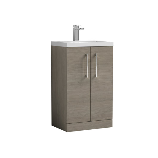  Nuie Arno Compact 500mm Floor Standing 2 Door Vanity & Polymarble Basin - Solace Oak