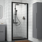 ShowerWorx Atlantic Matt Black 760mm Pivot Shower Door with Slate Shower Tray