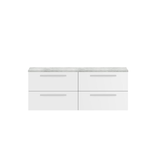  Hudson Reed Quartet 1440mm Double Cabinet & Grey Worktop - White Gloss