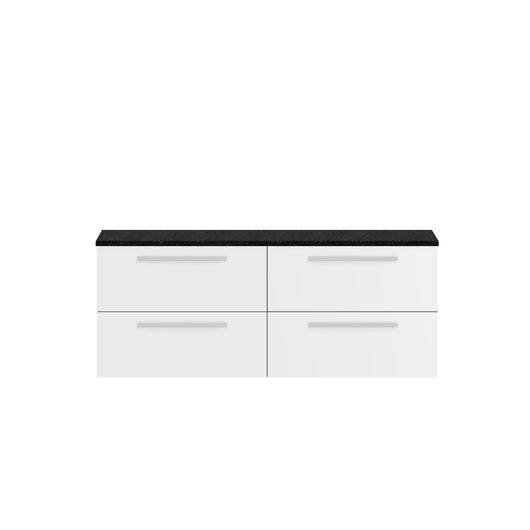  Hudson Reed Quartet 1440mm Double Cabinet & Sparkling Black Worktop - White Gloss
