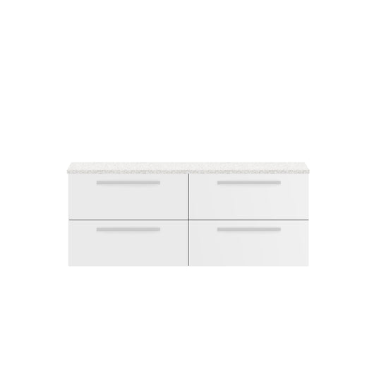  Hudson Reed Quartet 1440mm Double Cabinet & Sparkling White Worktop - White Gloss
