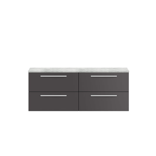  Hudson Reed Quartet 1440mm Double Cabinet & Grey Worktop - Grey Gloss