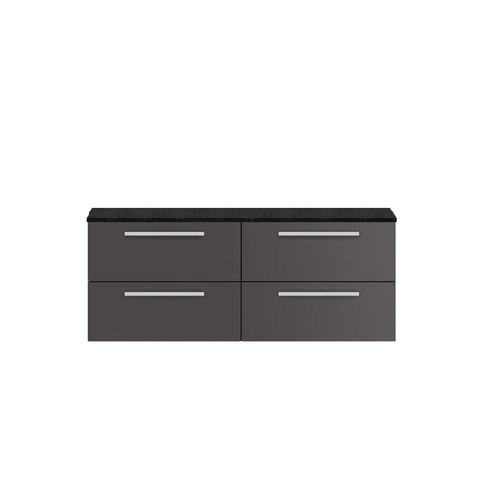  Hudson Reed Quartet 1440mm Double Cabinet & Sparkling Black Worktop - Grey Gloss