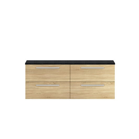  Hudson Reed Quartet 1440mm Double Cabinet & Sparkling Black Worktop - Natural Oak