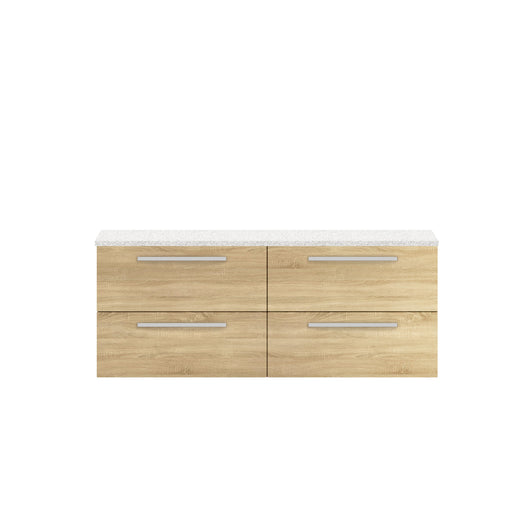  Hudson Reed Quartet 1440mm Double Cabinet & Sparkling White Worktop - Natural Oak