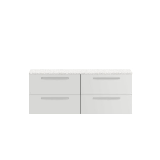  Hudson Reed Quartet 1440mm Double Cabinet & Sparkling White Worktop - Gloss Grey Mist