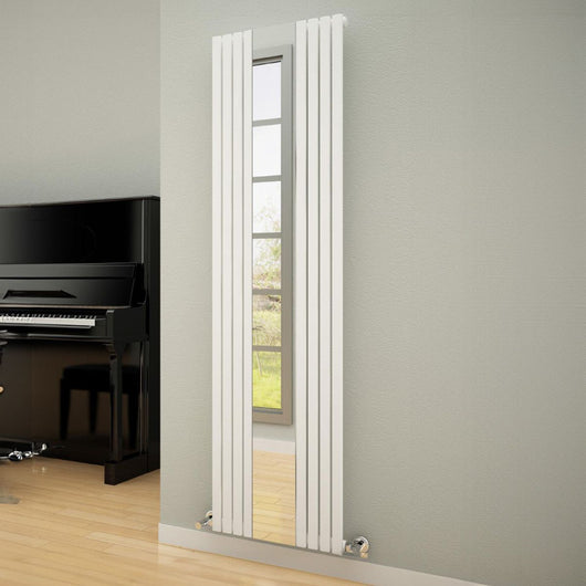 Reina Reflect Mirrored Designer Vertical Radiator 1800 x 445 W Black/White Mirror - welovecouk