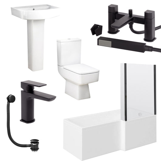  Serene L-Shaped 1700 x 700 Complete Bathroom Suite with handset - Matt Black - welovecouk