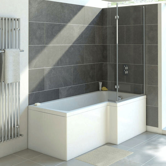  Sola L-Shaped 1500 x 850/700 Shower Bath with Bath Screen - welovecouk