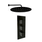 Eclipse Matt Black Concealed Thermostatic Triple Valve Kit with Round Shower Head