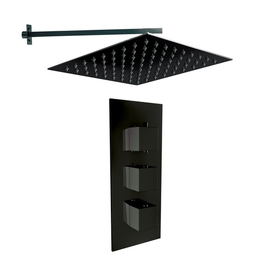  Eclipse Matt Black Concealed Thermostatic Triple Valve Kit with Square Shower Head