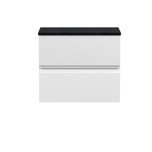  Hudson Reed Urban 600mm Wall Hung 2-Drawer Vanity Unit & Sparkling Black Worktop - Satin White