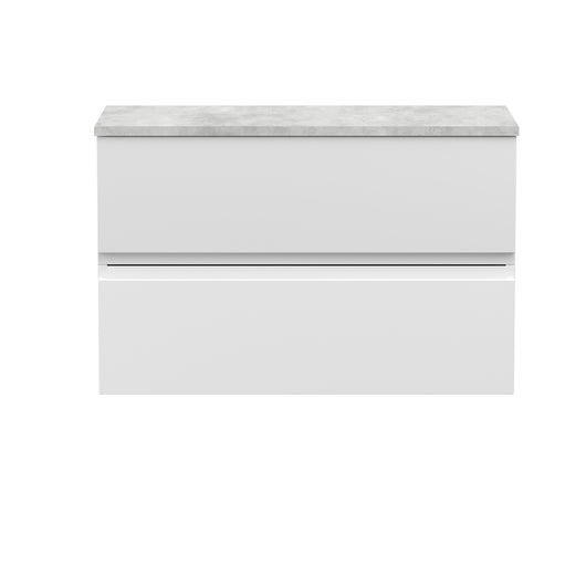  Hudson Reed Urban 800mm Wall Hung 2-Drawer Vanity Unit & Grey Worktop - Satin White