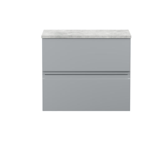  Hudson Reed Urban 600mm Wall Hung 2-Drawer Vanity Unit & Grey Worktop - Satin Grey