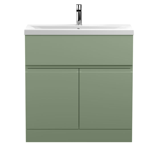  Hudson Reed Urban Green 800mm Floor Standing 2 Door/Drawer Unit & Basin 1 - Satin Green