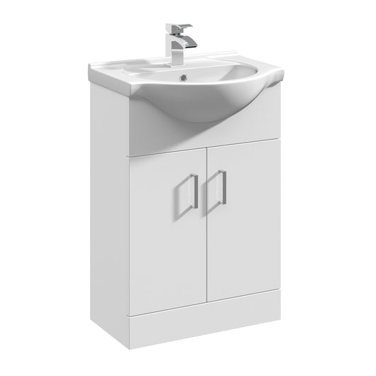  Nuie Mayford 550mm Floor Standing Cabinet & Round Basin - Gloss White - welovecouk