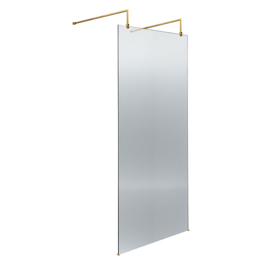  Hudson Reed 800mm Fluted Wetroom Scren with Arms & Feet - Brushed Brass