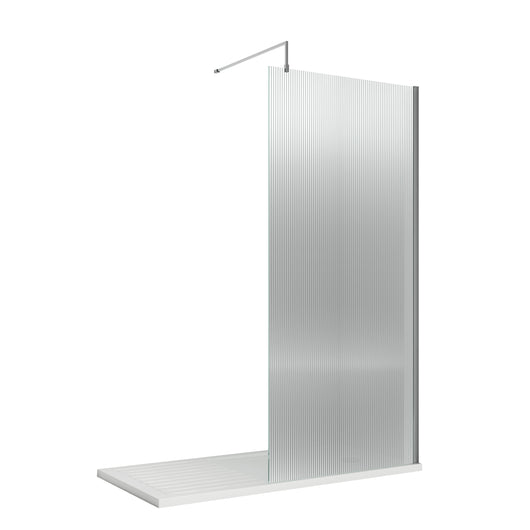  Hudson Reed 900mm Fluted Wetroom Screen with Support Bar - Polished Chrome