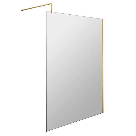 Nuie 1200mm Wetroom Screen With Support Bar - Brushed Brass
