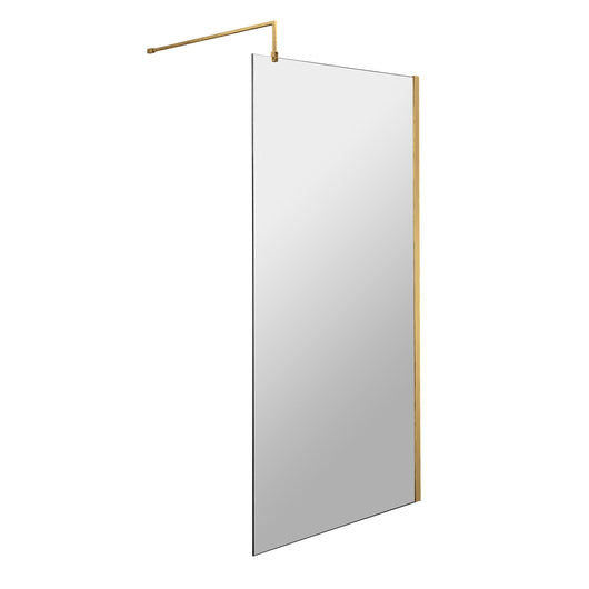  Nuie 900mm Wetroom Screen With Support Bar - Brushed Brass