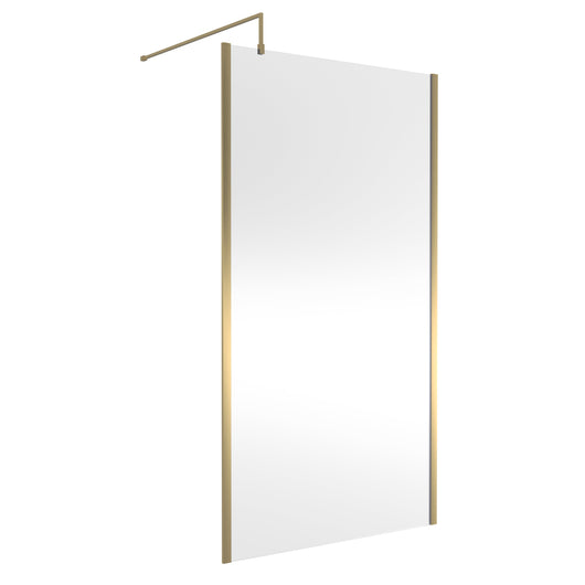  Nuie 1100mm Outer Framed Wetroom Screen with Support Bar - Brushed Brass
