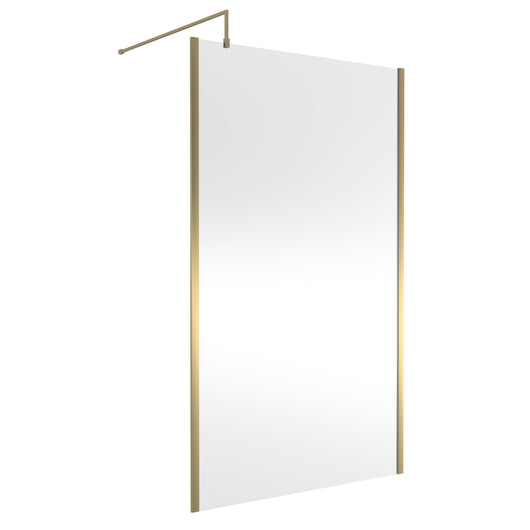 Nuie 1200mm Outer Framed Wetroom Screen with Support Bar - Brushed Brass