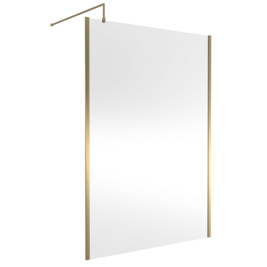  Nuie 1400mm Outer Framed Wetroom Screen with Support Bar - Brushed Brass