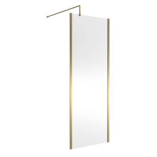  Nuie 760mm Outer Framed Wetroom Screen with Support Bar - Brushed Brass