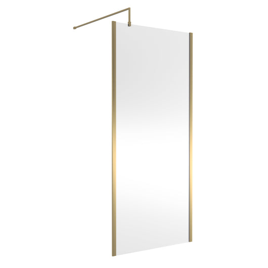  Nuie 900mm Outer Framed Wetroom Screen with Support Bar - Brushed Brass