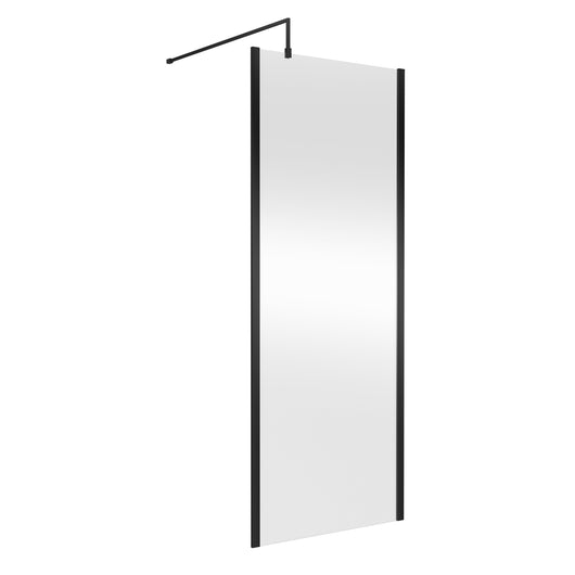  Nuie 800mm Outer Framed Wetroom Screen with Support Bar - Matt Black