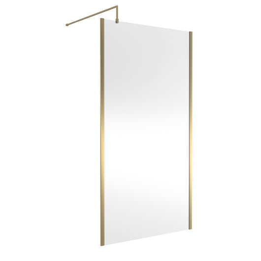  Hudson Reed 1100mm Outer Framed Wetroom Screen with Support Bar - Brushed Brass