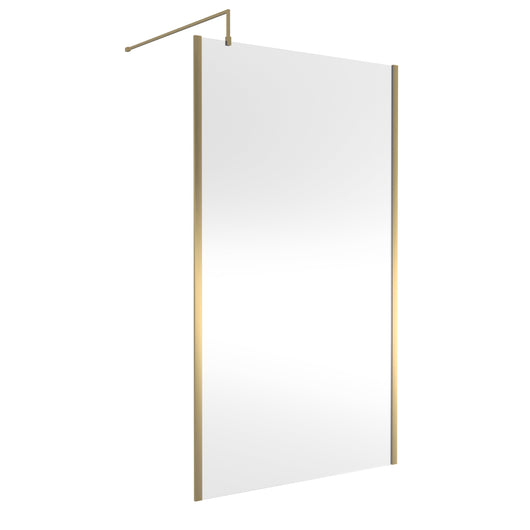  Hudson Reed 1200mm Outer Framed Wetroom Screen with Support Bar - Brushed Brass
