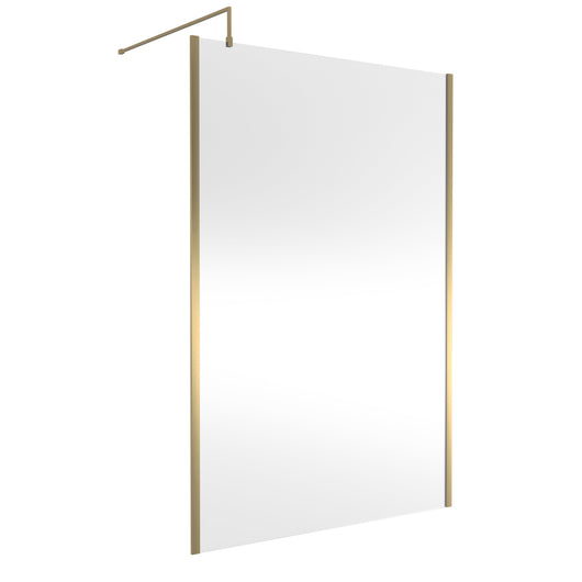  Hudson Reed 1400mm Outer Framed Wetroom Screen with Support Bar - Brushed Brass